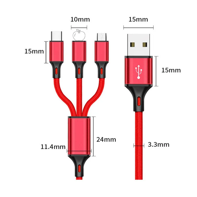 3 в 1 USB кабель для iPhone XS X 8 7 6 3.0A type C кабель зарядного устройства для samsung S9 Xiaomi LG Micro USB шнур быстрой зарядки 1,25 м
