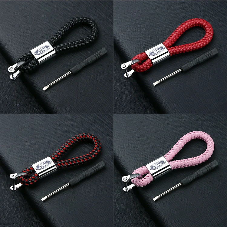 multiple colour leather braided rope car keychain for ford badge key ring metal horseshoe buckle 4s shop man gift auto pendant | Автомобили
