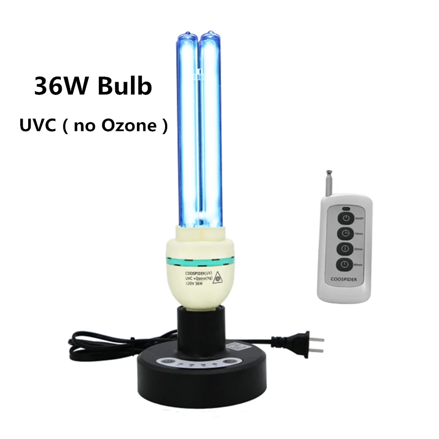 36W UVC timer Kit Кварцевая УФ бактерицидная Настольная лампа с 3 шаговым дистанционным таймером, компактный светильник 5 футов 150 см розетка 36 Вт UVC покрывает до 600sq, ft - Wattage: 36W UVC timer Kit