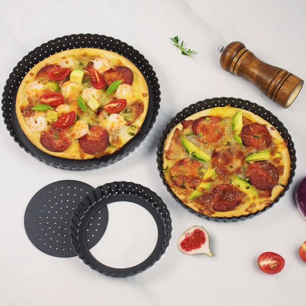 Pizza mold baking tray thick non-stick pan live pizza tray punching 5 inch 8 inch 9 inch with hole pizza baking pan porous 30S12 (3)