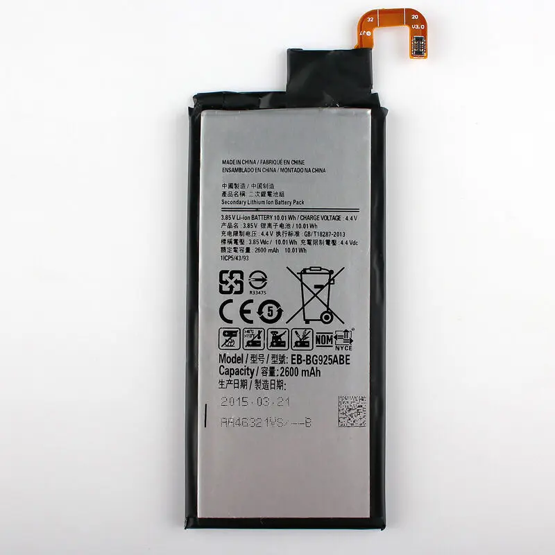 2550 мА/ч, Батарея EB-BG920ABE для samsung GALAXY S6 G9200 G9208 G9209 SM-G920F G920I G920 G920A G920V G920T G920F Батарея