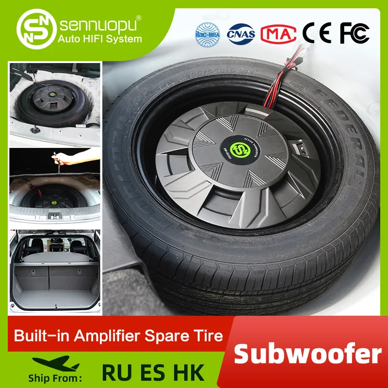 Sennuopu Car Subwoofer Class AB Power Amplifier Bass Speakers Aluminum Box Active Sub Woofer Install on Spare Tire Audio System