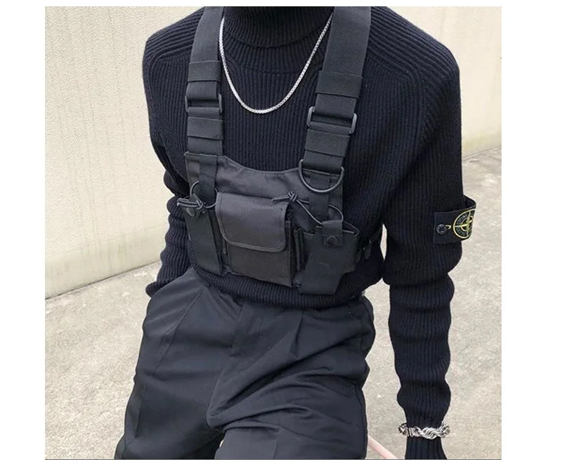 Регулируемый черный жилет хип-хоп Уличная функциональная тактическая жгут Грудь Rig Kanye West поясная нагрудная сумка модная нейлоновая