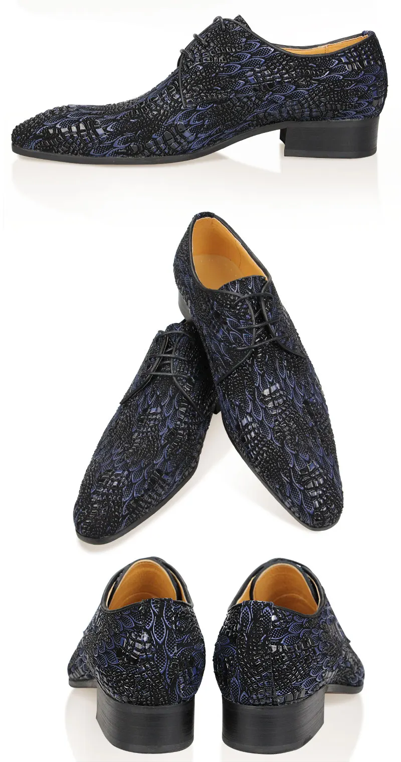 2021 Luxury Mens Party Blueblack Shoes Fashion Derby Men Formalvdress Evening Dress for Men Every Day Synthetic Pointed Toe Shoe