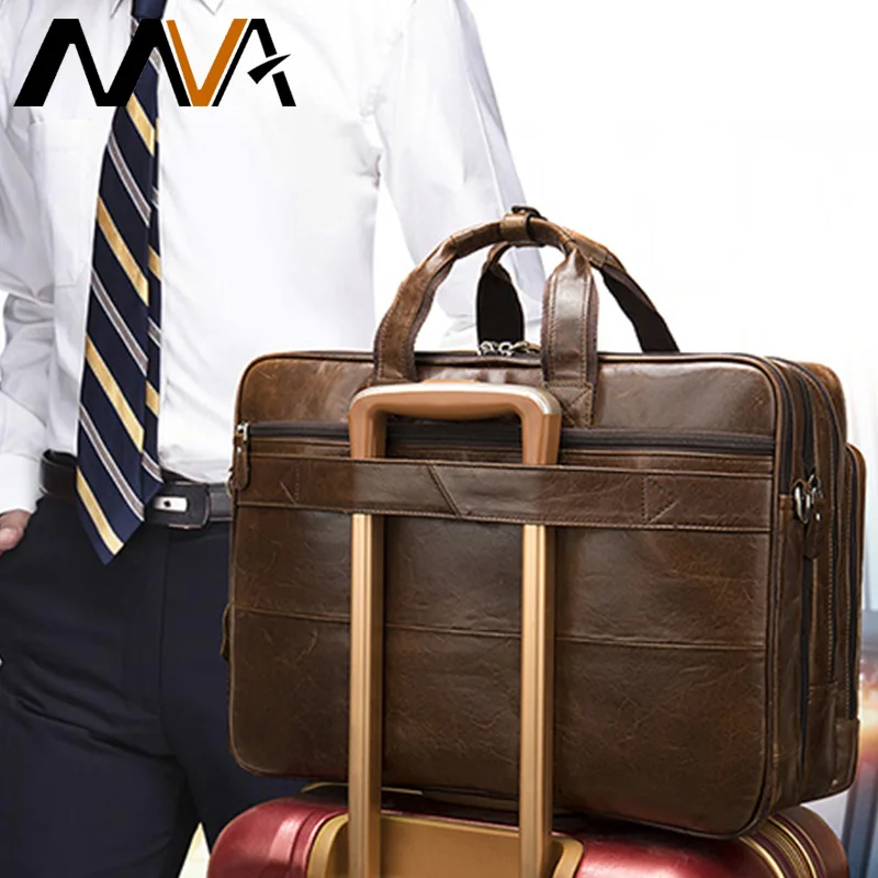 MVA Мужская сумка портфель натуральная кожа на плечо для мужчин офисная большая