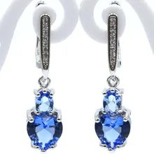 34x8 мм Горячая сердце формы создан богатый синий фиолетовый танзанит Белый CZ SheCrown серебряные серьги