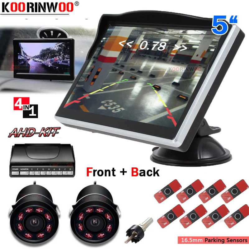 

Koorinwoo Video Parktonic Car Monitor Car Parking Sensors 8 Front Rear view camera Ignition smart system for car Reversing radar