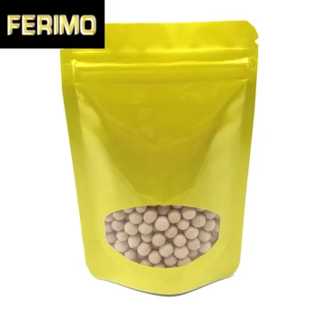 

100PCS 8.5x13cm Golden Stand Up Zip Lock Package Bags Snacks Nuts Coffee Storage Pouches Clear Window Resealable Mylar Foil Bag
