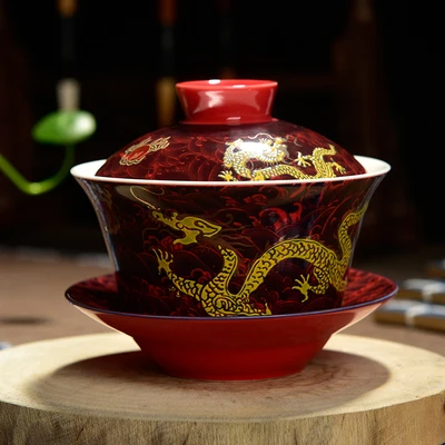 Gaiwan фарфоровый дворец Дракон керамическая чайная соусница для тарелки набор крышек мастер чашка 200 мл винтажные пиалы для чая Посуда для напитков ремесла Декор - Цвет: D Style