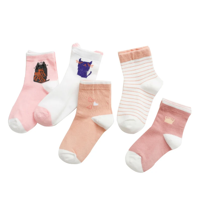 5 шт., осенне-зимние хлопковые детские носки без пятки с милым рисунком