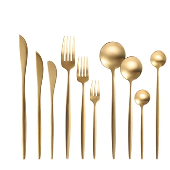 

Dinnerware Sets Matte Gold Cutlery Set Stainless Steel Golden Cutlery Dinnerware Tableware Western Kitchen Spoon Fork Knife Set