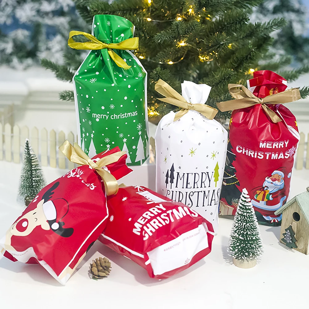 

50 Pcs Candy Colorful Santa Claus Gift Bag Portable Cartoon Drawstring Biscuits Christmas Packaging Party Holiday Storage