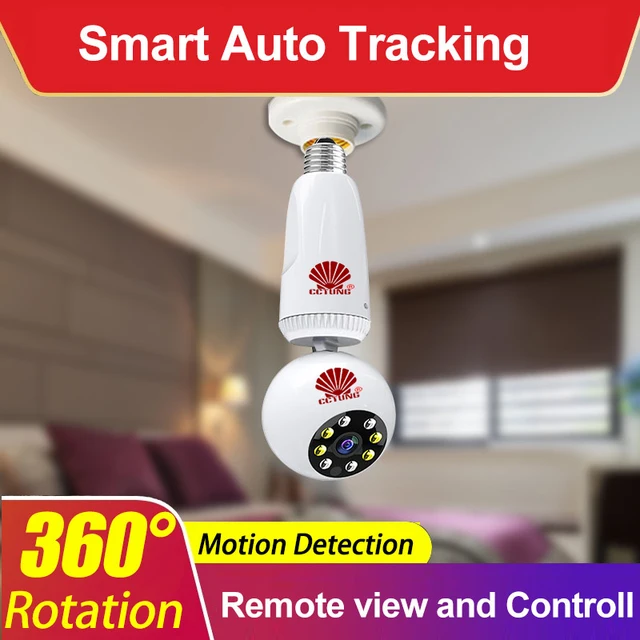 360 Degree Rotation Smart Auto Tracking PTZ Bulb Shaped Wifi Camera with Dual Light for Night Vision and Illumination Free APP