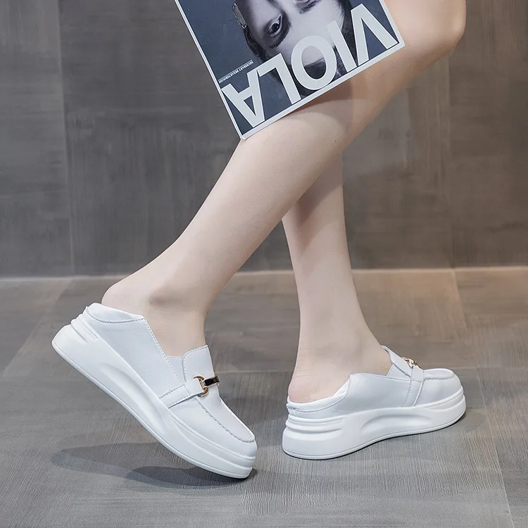2022 Spring, Summer and Autumn New White Shoes Thick-soled Casual Women's Shoes Pedal Platform Women's Single Shoes