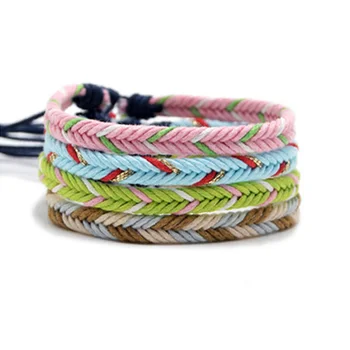 Meetvii Vintage Handmade Woven Rope Bracelets Bohemia Unisex Adjustable Cotton String Charm Bracelets Friendship Couple Gift