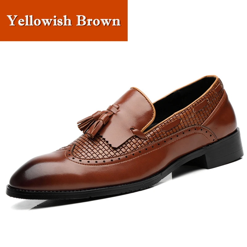 Misalwa Quarter Brogue/Мужские модельные туфли в британском стиле; мужские свадебные строгие кожаные туфли с кисточками; вечерние мокасины для джентльмена; большие размеры 37-48 - Цвет: Yellowish Brown