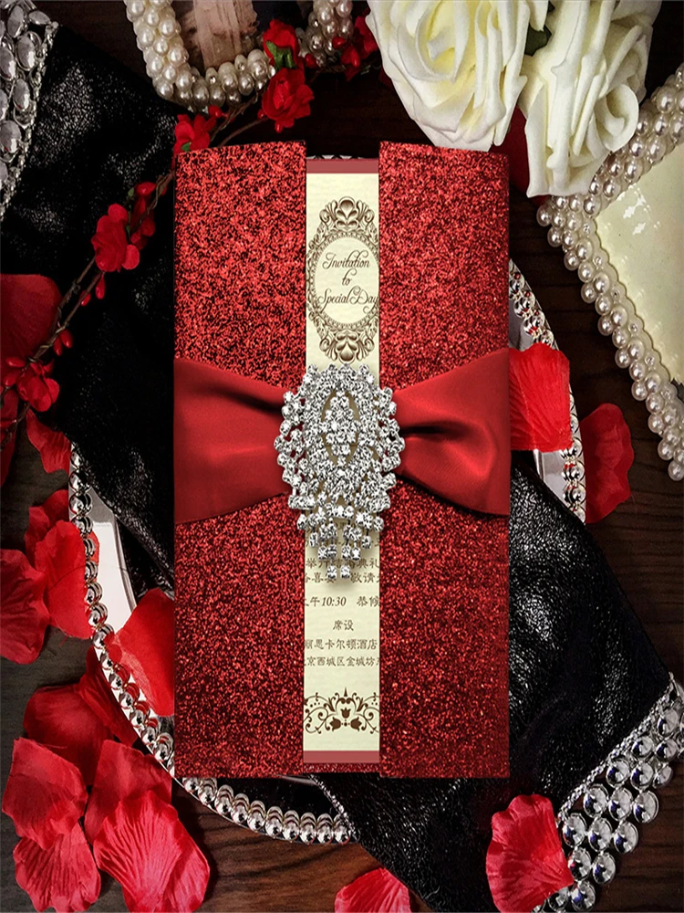  10pcs High-end hot stamping wedding invitations Creative wedding supplies Wedding invitations card  - 4.00026E+12