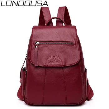 

LONOOLISA Women Leather Backpack High Quality Mochila Feminina Preppy Style School Bags For Teenage Girls Travel Back Pack Sac