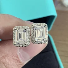 Женские серьги принцессы AAAAA cz Настоящее серебро 925 пробы свадебные серьги-гвоздики для женщин Свадебные вечерние ювелирные изделия