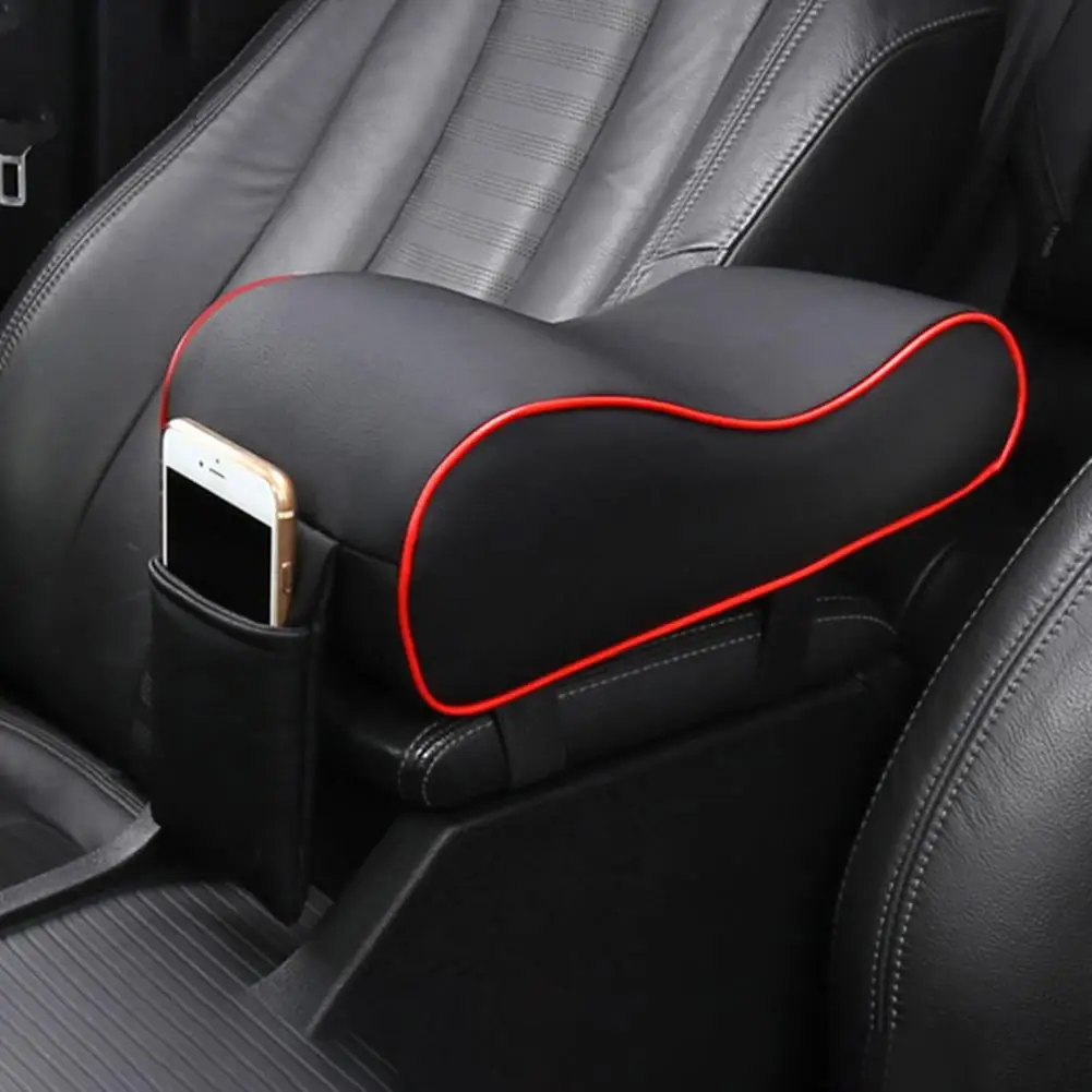 Black Car Seat Center Console Armrest Heighten Pad Cushion Supporting PU Leather