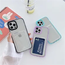 Armor Card Holder Clear Cover for iPhone 12 Pro Max XR 7 8 Plus XS MAX X 11 Pro Max Silicone Cany Color Wallet Cases SE 2020