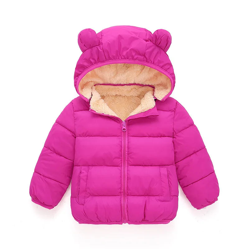 Зимнее пальто и куртка для мальчиков, детские куртки с капюшоном, пальто для девочек, верхняя одежда, детская одежда с героями мультфильмов, коралловый флис, с вышивкой - Цвет: Rose
