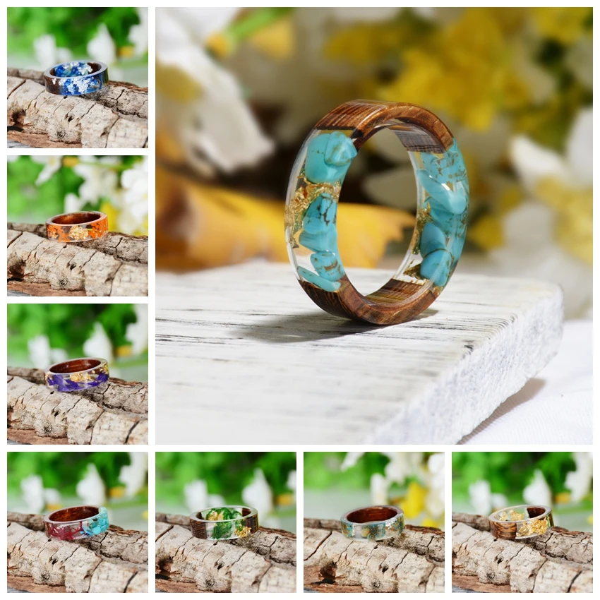 Горячая Распродажа кольцо ручной работы из дерева и смолы сухоцветы растения внутри ювелирные изделия кольцо из смолы прозрачное юбилейное кольцо для женщин