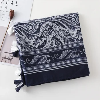 

2020 New Chinese style elegant ethnic print Shawl hijab scarf women Autumn Muffler Headband Foulard Sjaal Wrap Hijab Snood