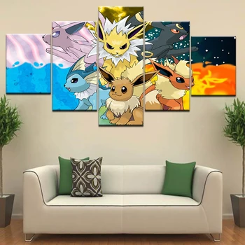 

5 panel HD printed oil painting cartoon Pokemon poster canvas art home decor wall art pictures for living room decor