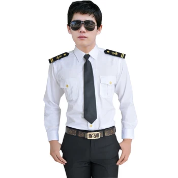 

Summer Mens Captain uniform navy shirt pilot shirts Men Business shirts With Gifts Homme Slim Fit clothes Long/short sleeve