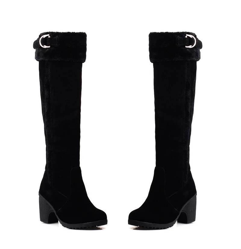 Sgesvier сапоги до колена Зимняя обувь женские теплые плюшевые сапоги на меху женская обувь на толстом квадратном каблуке высокие сапоги размер 34-43 - Цвет: Черный