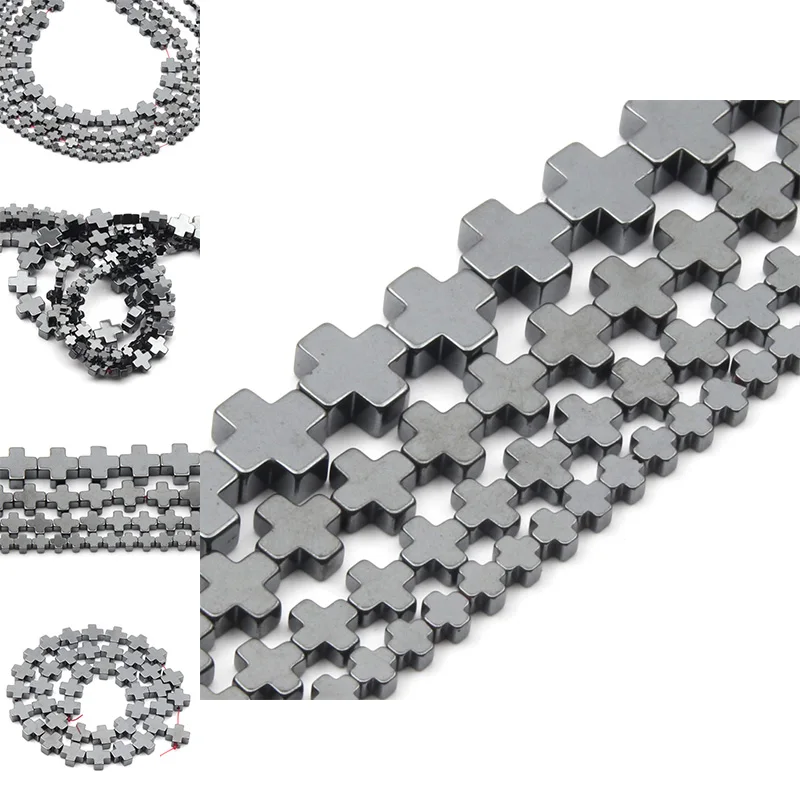 С черным перекрестным креплением Форма натуральный бусины из гематита 4681012 мм