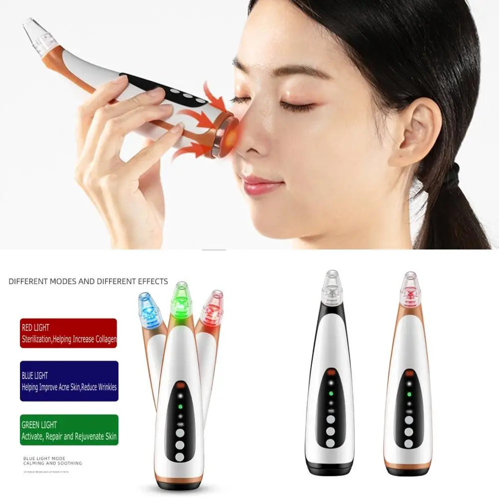 

New 3 In 1 Vacuum Blackhead Extractor Constant Temperature Hot Compress Nutrition Introduction Multifunctional LED Face Beauty
