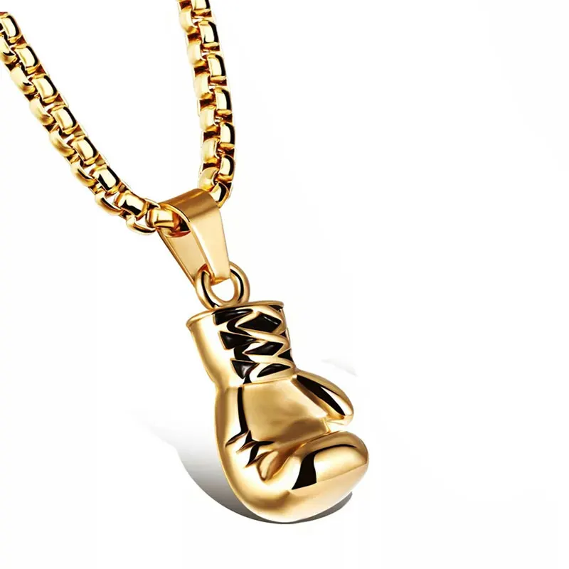 Moonnight Store Stainless Steel Men Pendant Necklace Mini Boxing Glove Charm Fitness Gym Necklace Vintage Men Hip Hop Jewelry Boyfriend Gifts Antique Gold Big