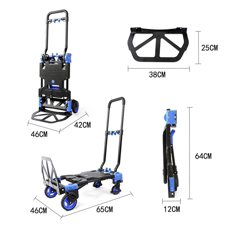 ALWAYSME Portable Push Pull Cart Dolly,Moving Platform Hand Truck,Wheel 14.5/8.5CM,Load 75-150KGS