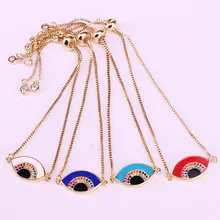 6 шт. цепочка золотистого цвета, цепочка, цветные эмалированные кубические циркониевые подвески для глаз, регулируемые браслеты для женщин/мужчин
