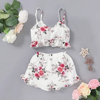 

Baby Girls Clothes Sets Summer Casual Flower Sleeveless Loose T-shirt Vest Floral Print Shorts Children Costume Set 1-6Y