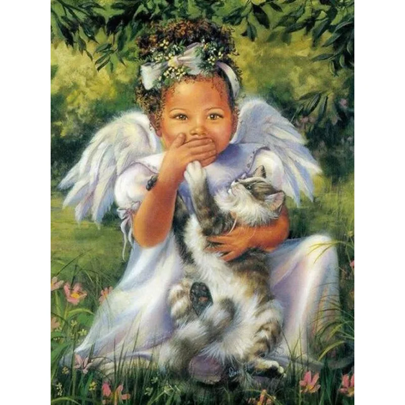 Full Round Diamond Painting Angel Girl Icon 5d Mosaic Little Wings Flower Cross Stitch Christmas Gift Home | Дом и сад