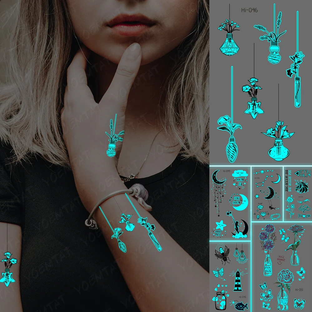 

Светящиеся Татуировки на палец, цветок, лаванда, роза, Переводные водонепроницаемые Временные татуировки, наклейки, боди-арт для мужчин, женщин, мужчин, Светящиеся Татуировки