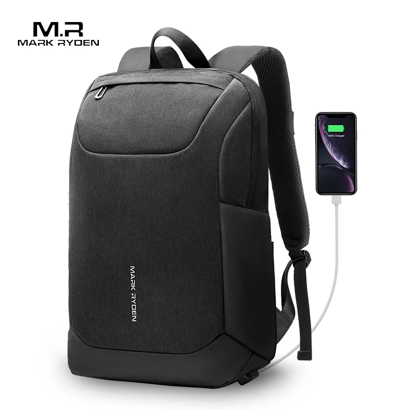 Mark Ryden 2021 New USB Free Charging Men Backpack 15.6 Inch Laptop Bag Two Side Pocket Water Resistant Men Backpack