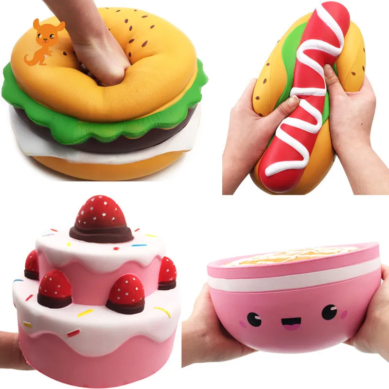 

2020 Best Hot Selling Giant Squishy Strawberry Cake Hamburger Hotdog Bowl Food Squishies Home Furnishings Pretend Play Toy