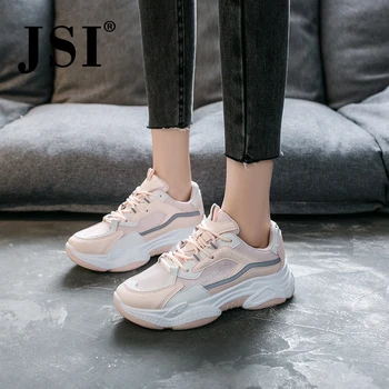 

JSI spring women's sneakers cross lace-up platform 3-5 cm casual shoes flat dad shoes fashion outdoor mesh breathable sneakers