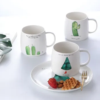 

Nordic Cactus Pattern Mug Creative Turtle Fresh Plant Ceramic Coffee Breakfast Milk Cup Home Office Desktop Decoration Drinkware