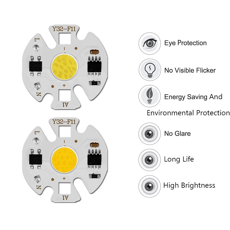 LED COB Chip Lamp 3W 5W 7W 9W 220V LED Bulb Input Smart IC No Driver High Lumens For DIY LED Flood Light Downlight Spotlight