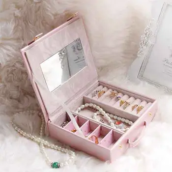 

Travel Hand Leather Jewelry Box Princess Simple Jewelry Organizer Earrings Necklace Ring Storage Case for Woman Girls