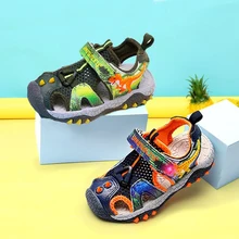 DINOSKULLS/детские сандалии для мальчиков г. Светодиодный светильник T-rex 4 T, детские летние пляжные сандалии с вырезами сетчатая дышащая Уличная обувь