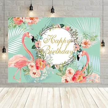 

Avezano Child Girl Flamingo Flower Jungle Forest Green Birthday Party Baby Decor Backdrop Photo Background Custom Photography