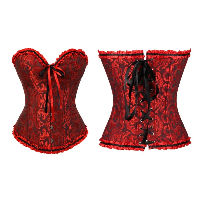 Corsets Bustiers Floral Tops For Women Plus Size Vintage Sexy Corsets Gothic Satin Lingerie Corselet Overbust F3MD