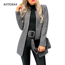 Осенне-зимнее женское пальто повседневное винтажное плотное пальто с длинным рукавом Женская однотонная приталенная элегантная теплая Длинная Верхняя одежда Casaco feminino