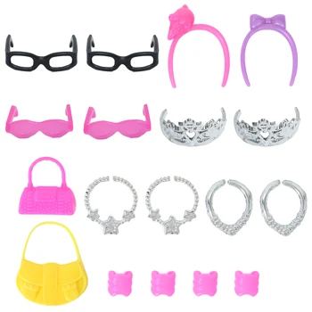 

Random 24 Pcs Plastic Glasses Necklaces Bracelet Headwear Stud Earring Hangers Bags Accessories for Barbie Doll for Kelly Doll